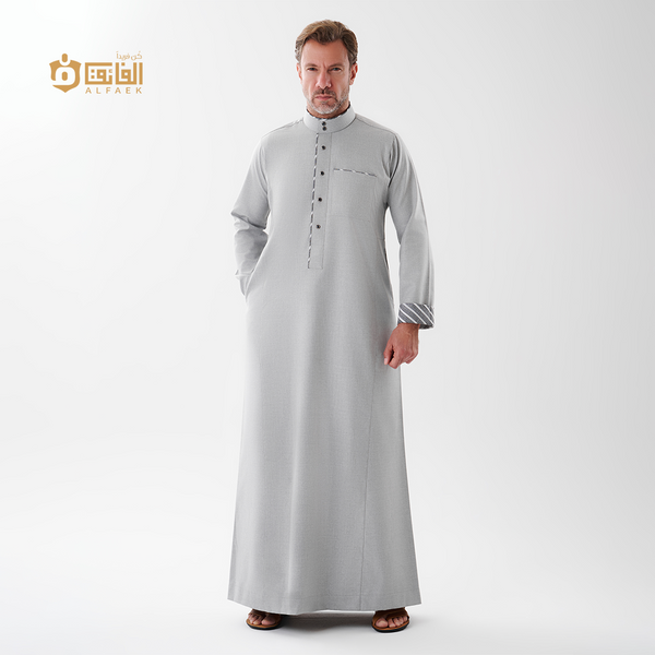 م 814 | ثوب الفائق بتطعيمة القطن الفاخرة -رصاصي